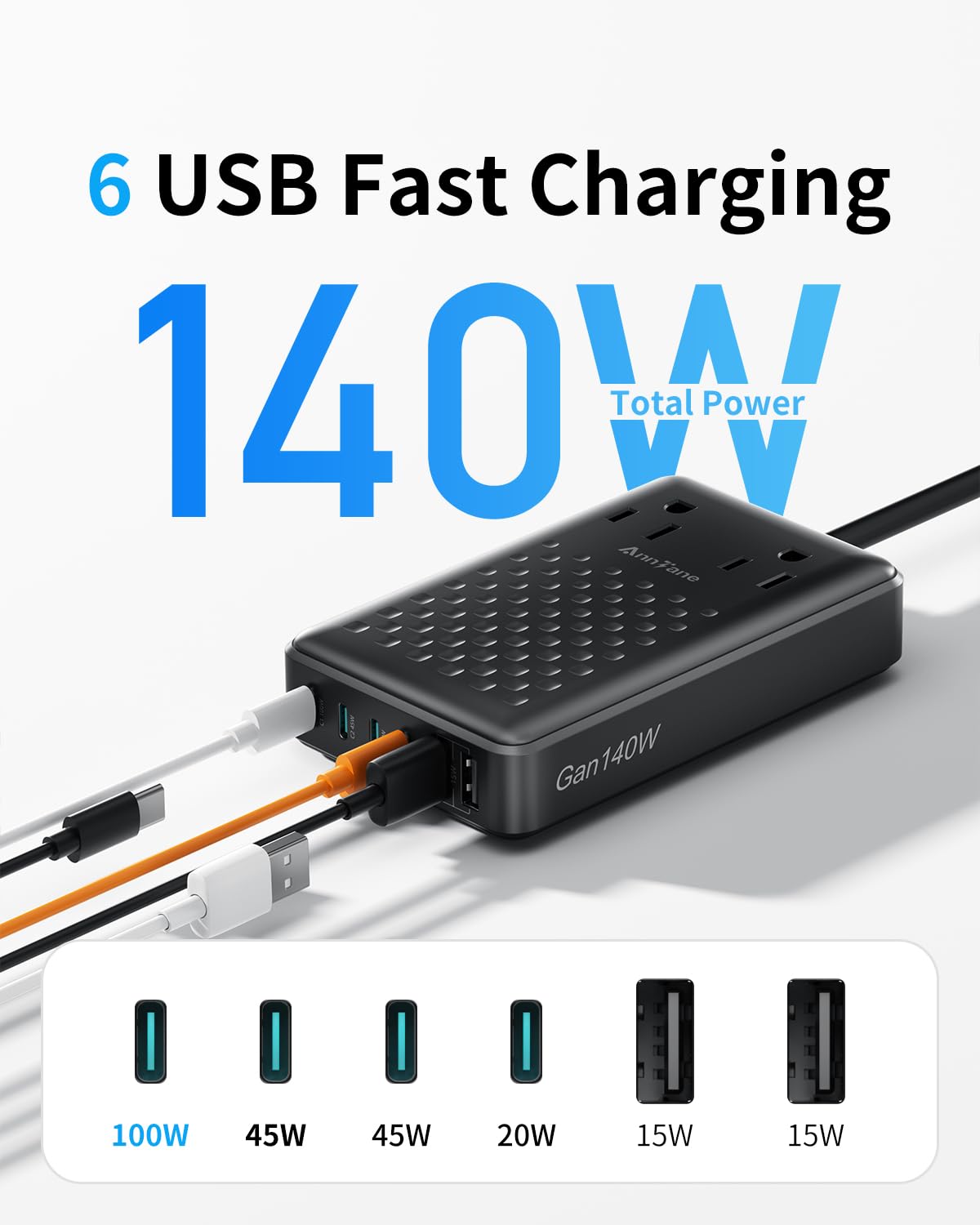Estación de carga de 140 W USB C bloque de carga, GaN III actualizado 8 en 1 estación de carga rápida, adaptador de cargador PD de 100 W compatible con MacBook Air/Pro, iPhone 16/15, Galaxy S24, etc