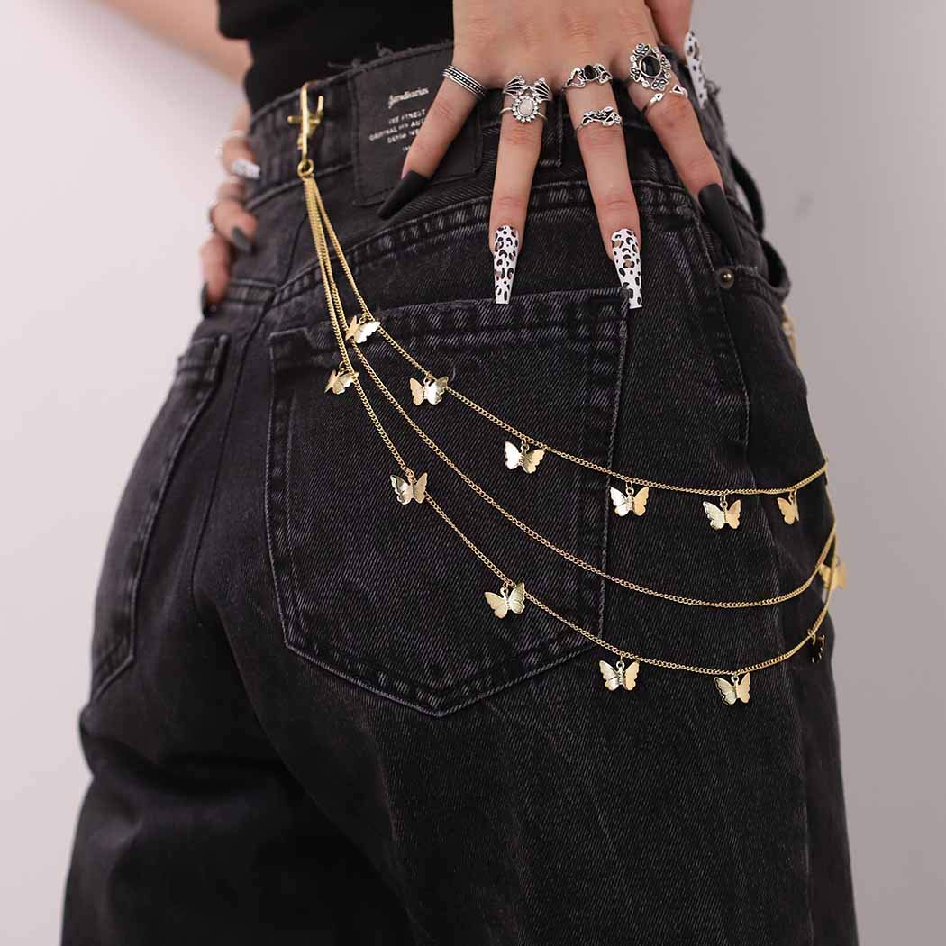 Bomine Butterfly Jeans Pants Chain Gold 