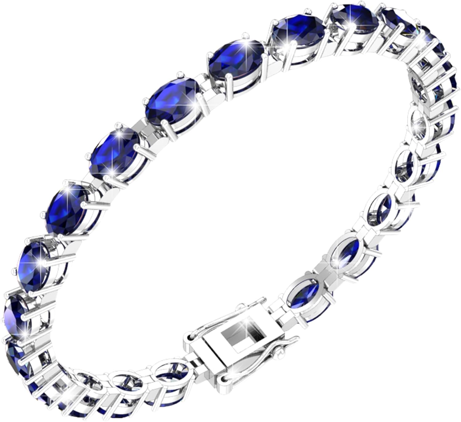Gemstone Tennis Bracelet With 21 Oval Gems, 925 Sterling Silver Birthstone Bracelet, 7" Box and Tongue Latch