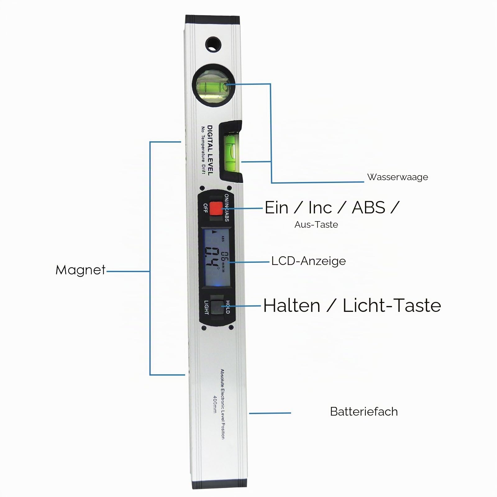 Winkelmesser Lineal Werkzeug Gauge Wasserwaage 42 cm 420 mm 41,9 cm lang digitalem Neigungsmesser protactor mit magnetischer Unterseite