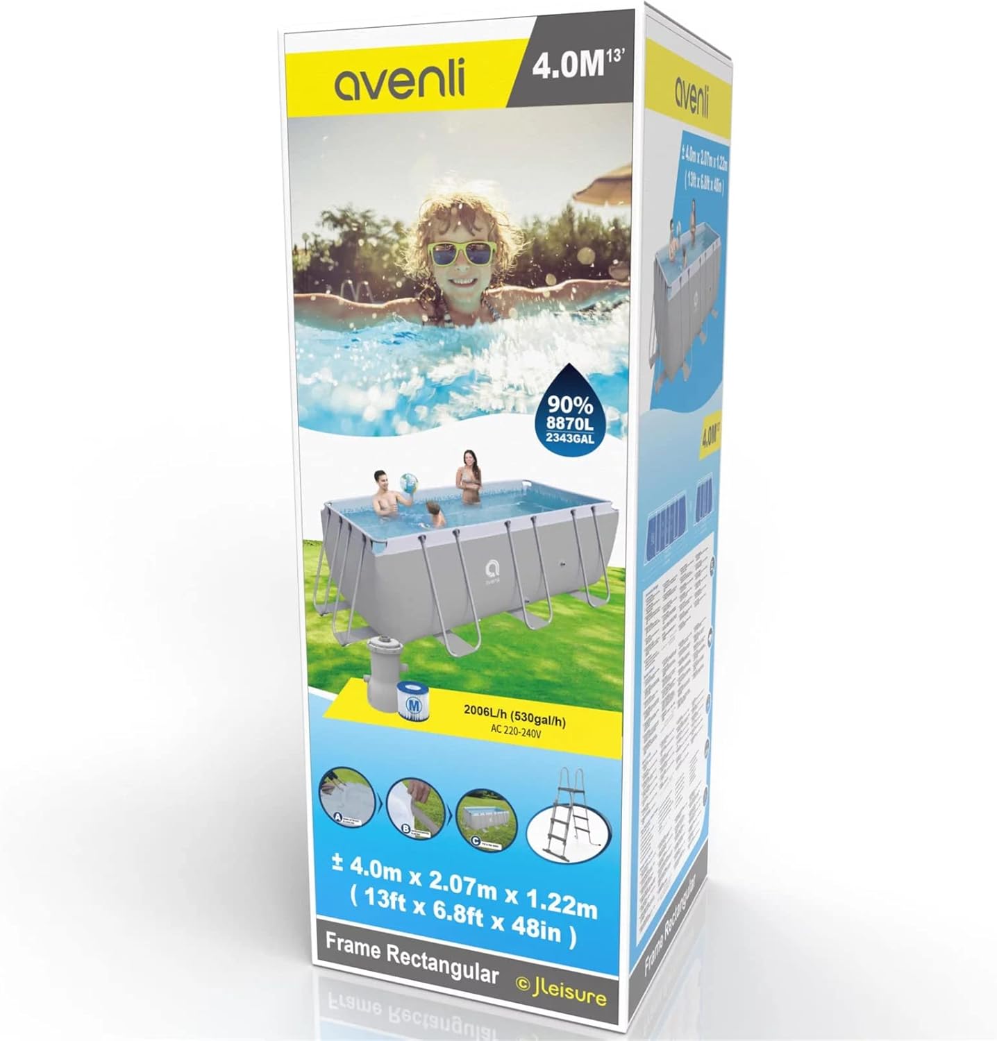 Close-up of a vertical support pole inserted into the pool liner.