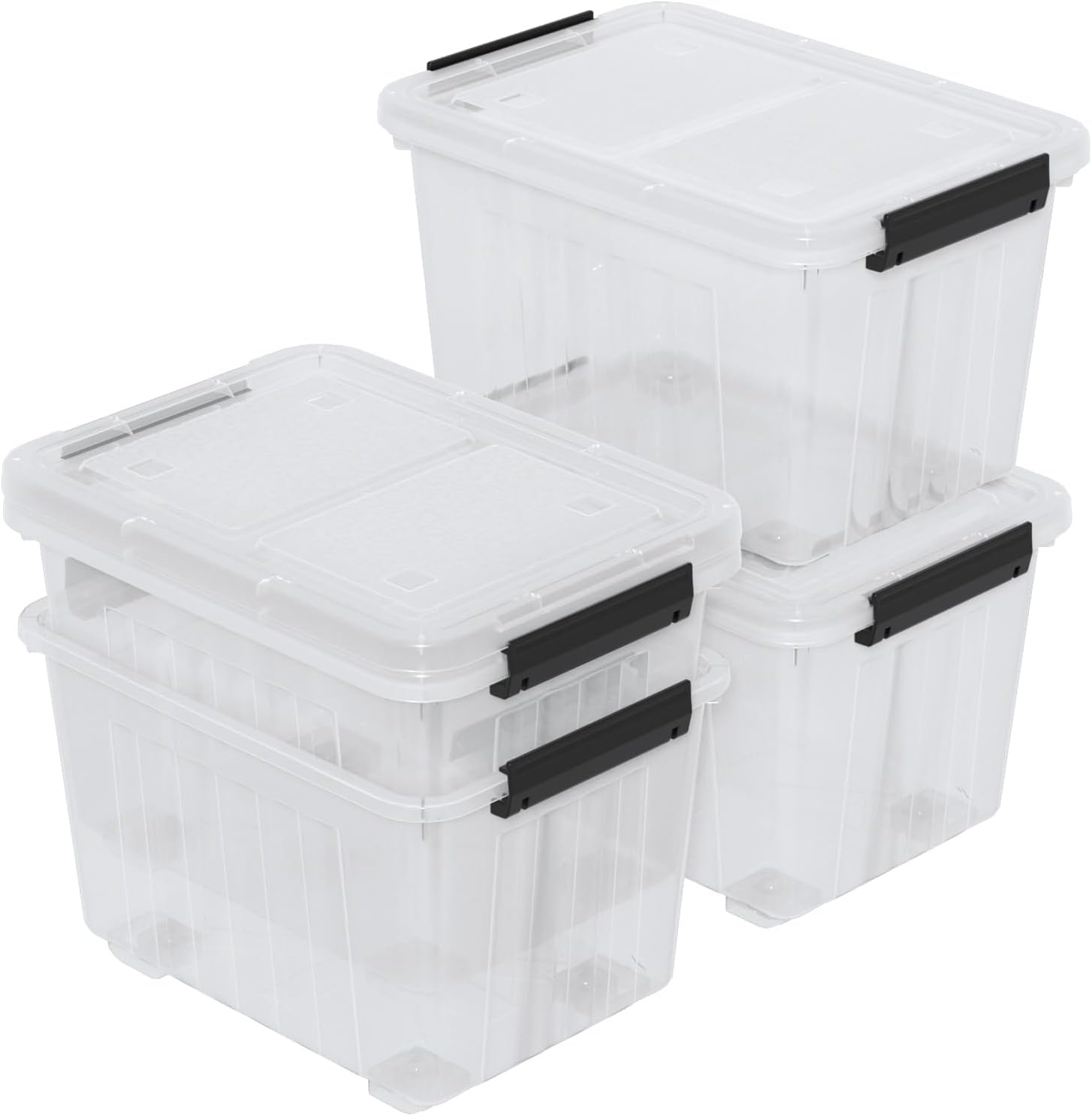 30 Quart Storage Boxes with Wheels, 4-Pack Clear Plastic Storage Bins with Lids
