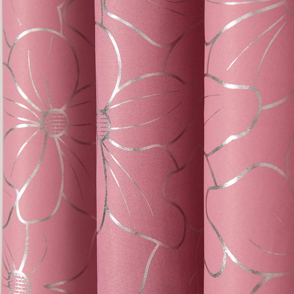 Boyouth Lily zasłony zaciemniające z nadrukiem na gorąco, zasłony okienne z oczkami do salonu, sypialni, różowe, 2 panele, 99 x 260 cm