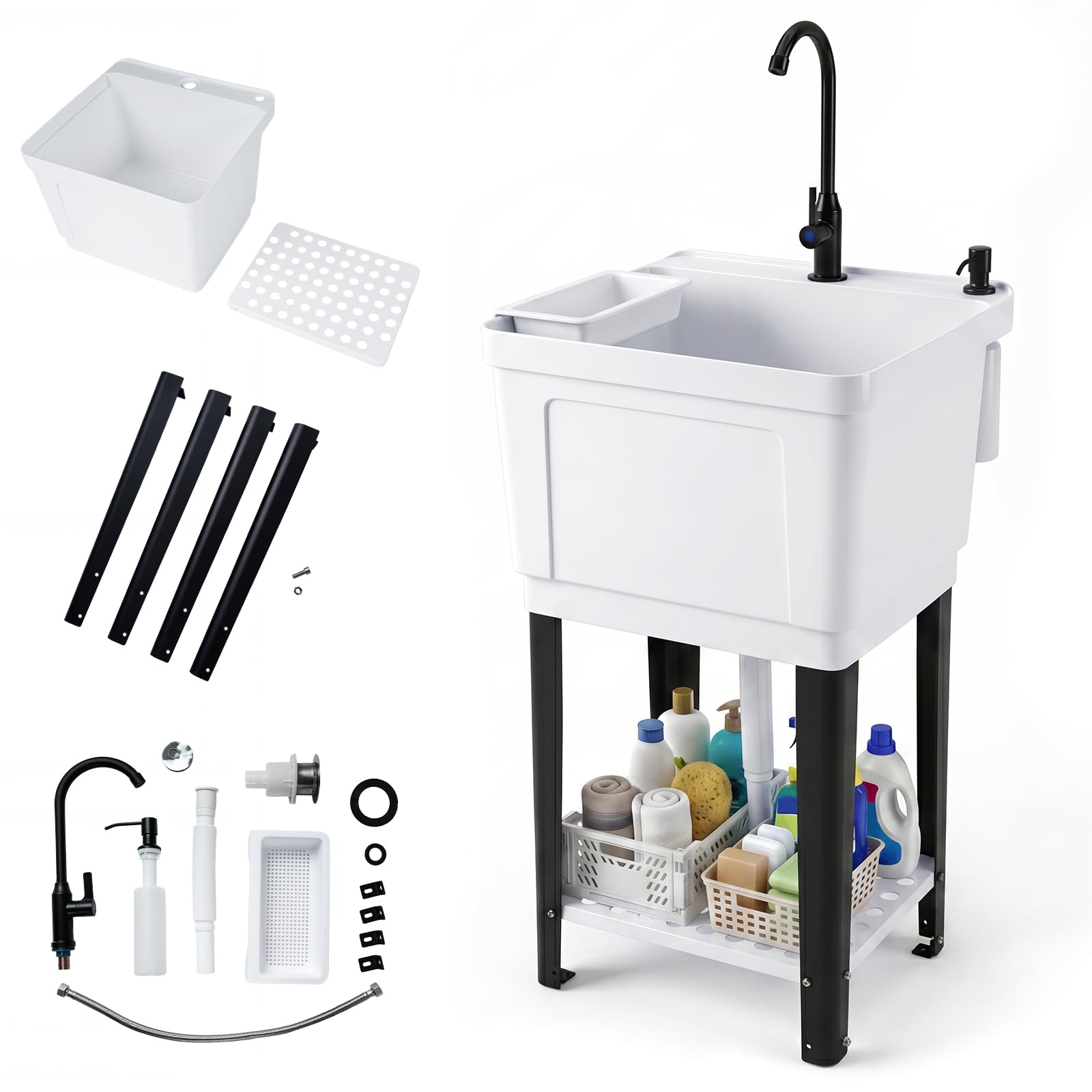 Multigot 55L Freestanding Single Bowl Utility Sink with Basin