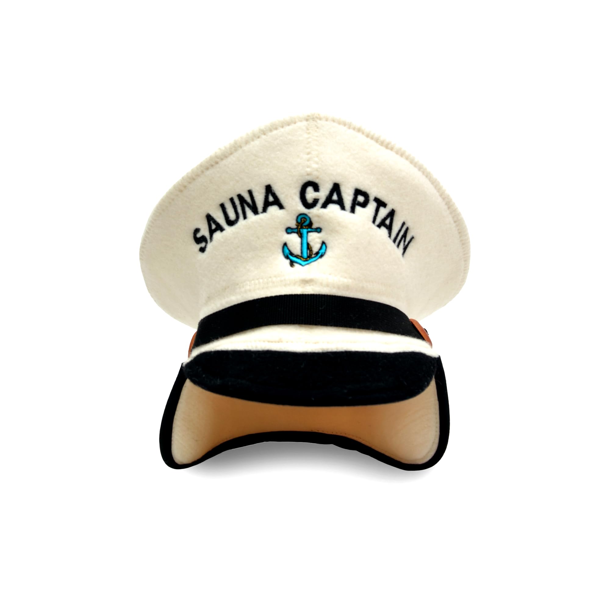 Sauna Hat 'Sauna Captain' White - 100% Organic Wool Felt Hats for Russian Banya - Protect Your Head from Heat - English Sauna eBook Guide Included - with Embroidery