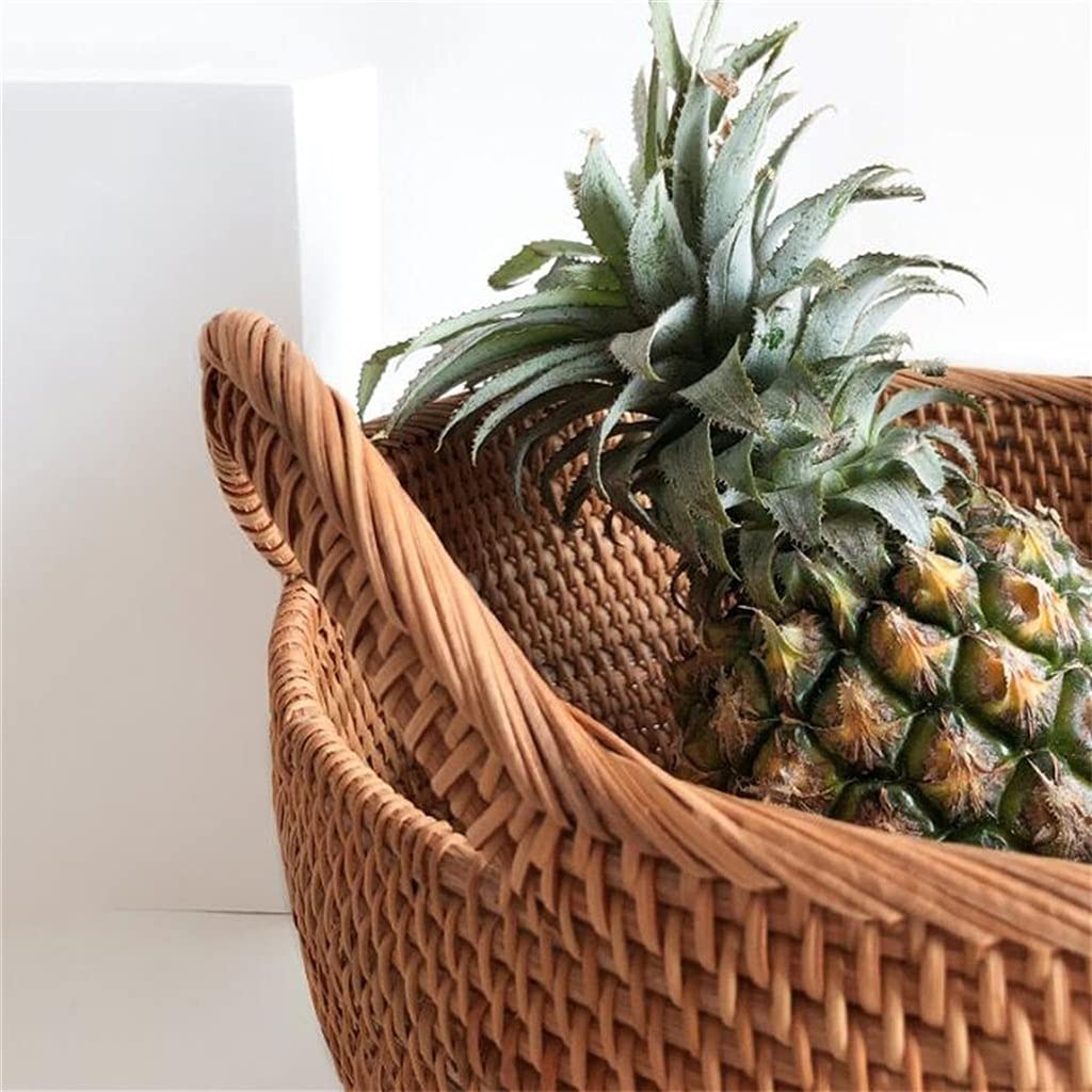 Panier de rangement, panier pique-nique, créatif, rond en osier avec poignée, rotin, fruits et légumes, for camping fêtes plein air