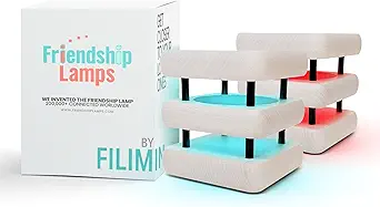 Friendship Lamp® by Filimin Mini Square Mid-Century WiFi Touch Lamp LED Light for Long Distance, Connection, Friend Gifts, Relationship, Unique Lamp, App Setup, 200+ Colors - White/Black Set of 2