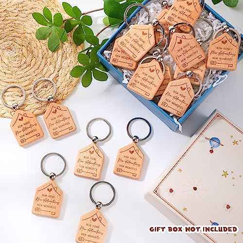 Image of Inbagi 20 Pcs New Home Keychain Bulk Welcome Gifts | House Key Chains Housewarming Party Favors Homeowner Supply for Friends Family Coworker Wooden Key Tag