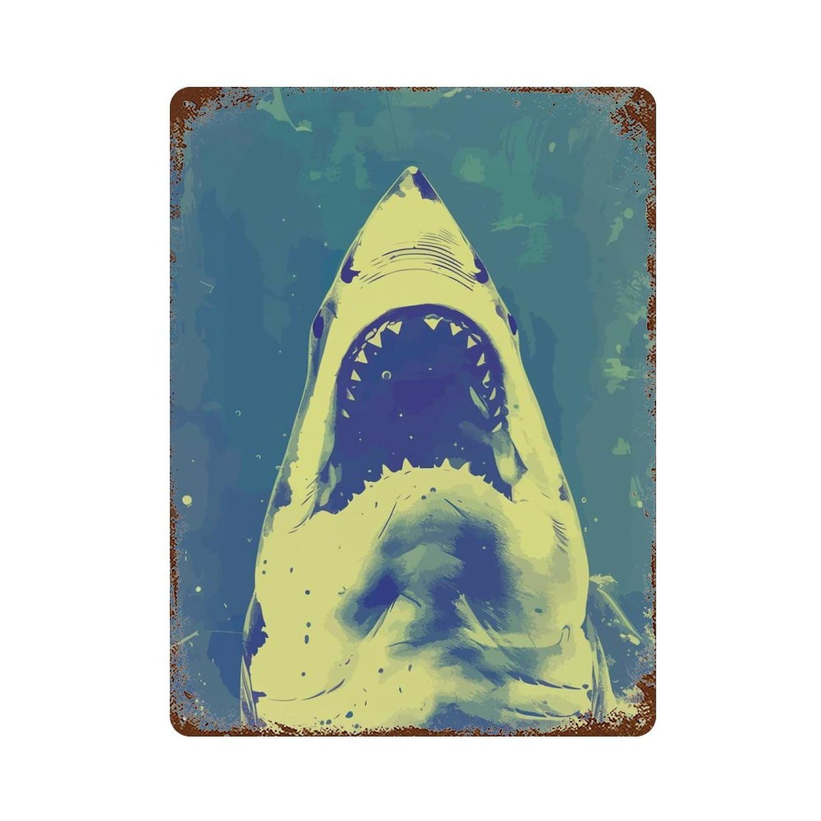 Garage Style Shark with Open Mouth Distressed Metal Wall Sign 15.7"x11.8", Vintage Wall Decor for Bar And Workshop