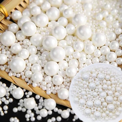 Mkostlich Pearl Sprinkles Mix-sized, 1.1Lb/500g White Edible Pearls for Cake