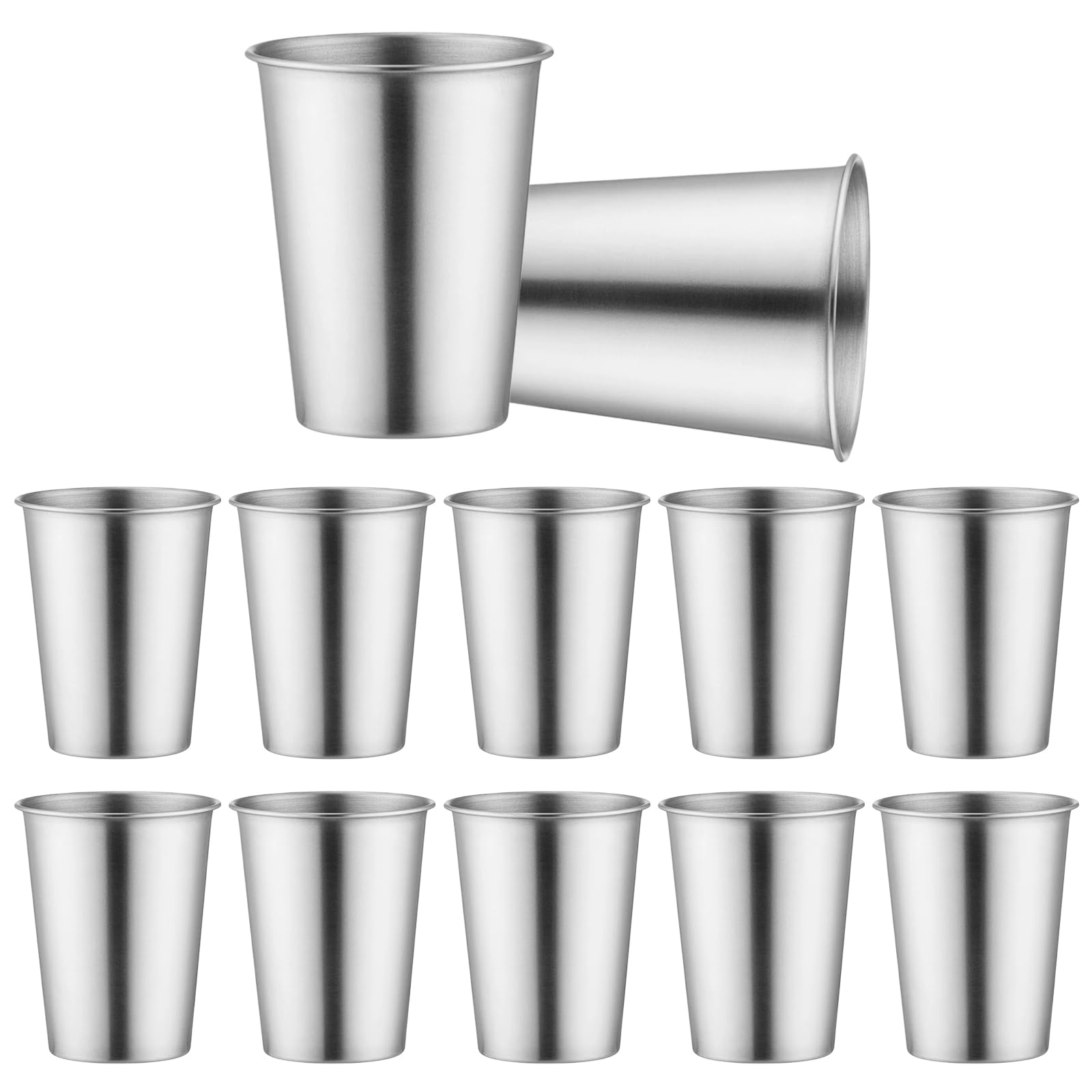 10 bicchieri in acciaio inox da 350 ml: impilabili in metallo, in acciaio inox, SUS304, pieghevoli, in metallo, per picnic e gastronomia
