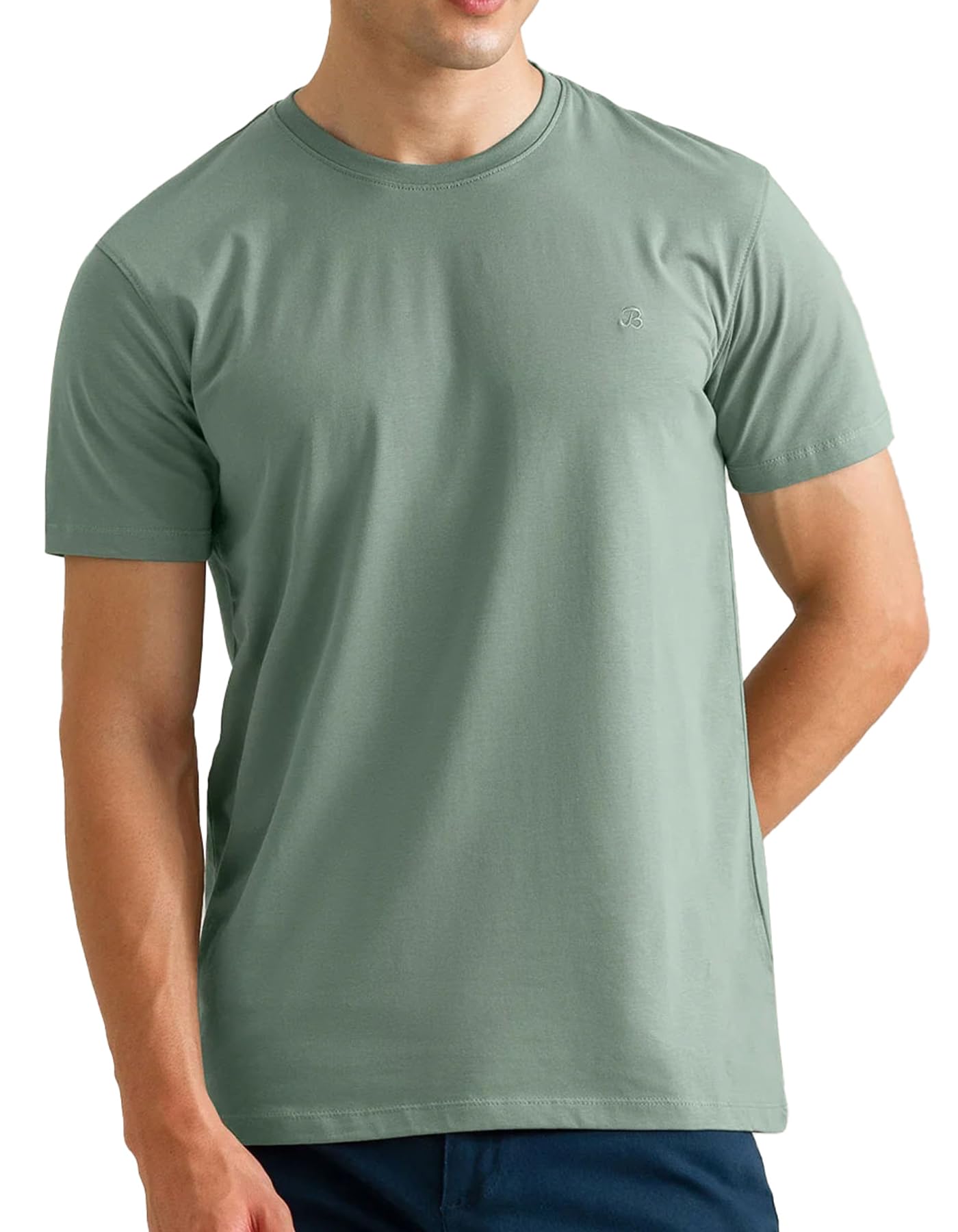 Men’s Moss Green Premium Cotton Half Sleeve T-Shirt Soft Stretch Crew Neck Tee (UK, Alpha, XL, Regular, Regular, Moss Green)