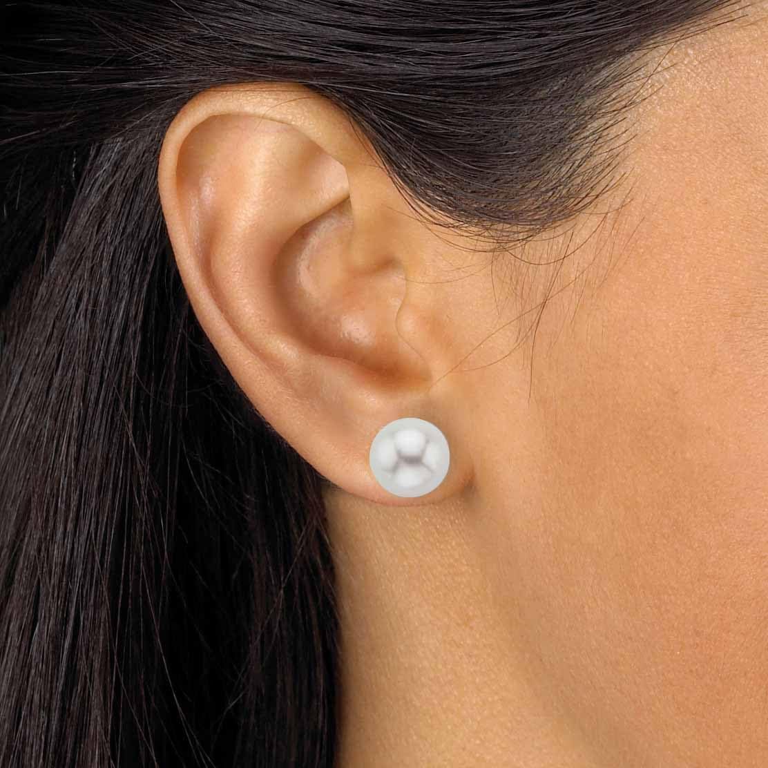 PalmBeach Silvertone Simulated Cream Pearl and Simulated Onyx Round Stud Earring Set (10x10mm)