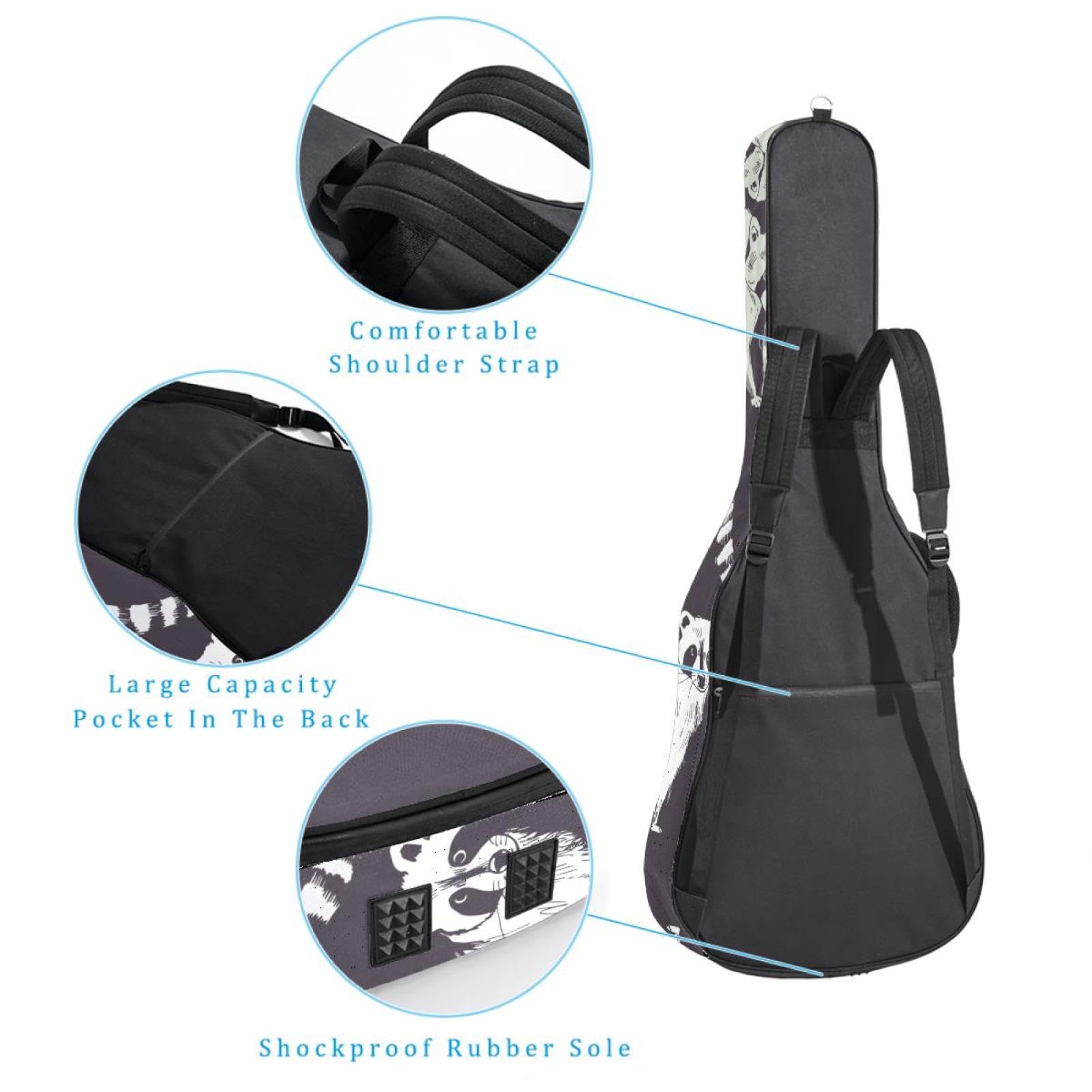 Torba na gitarę akustyczną Wodoodporny plecak na gitarę Gruby miękki wyściełany szop klasyczna obudowa na gitarę, wielobarwny, 42.9x16.9x4.7 in, Organizer do torby