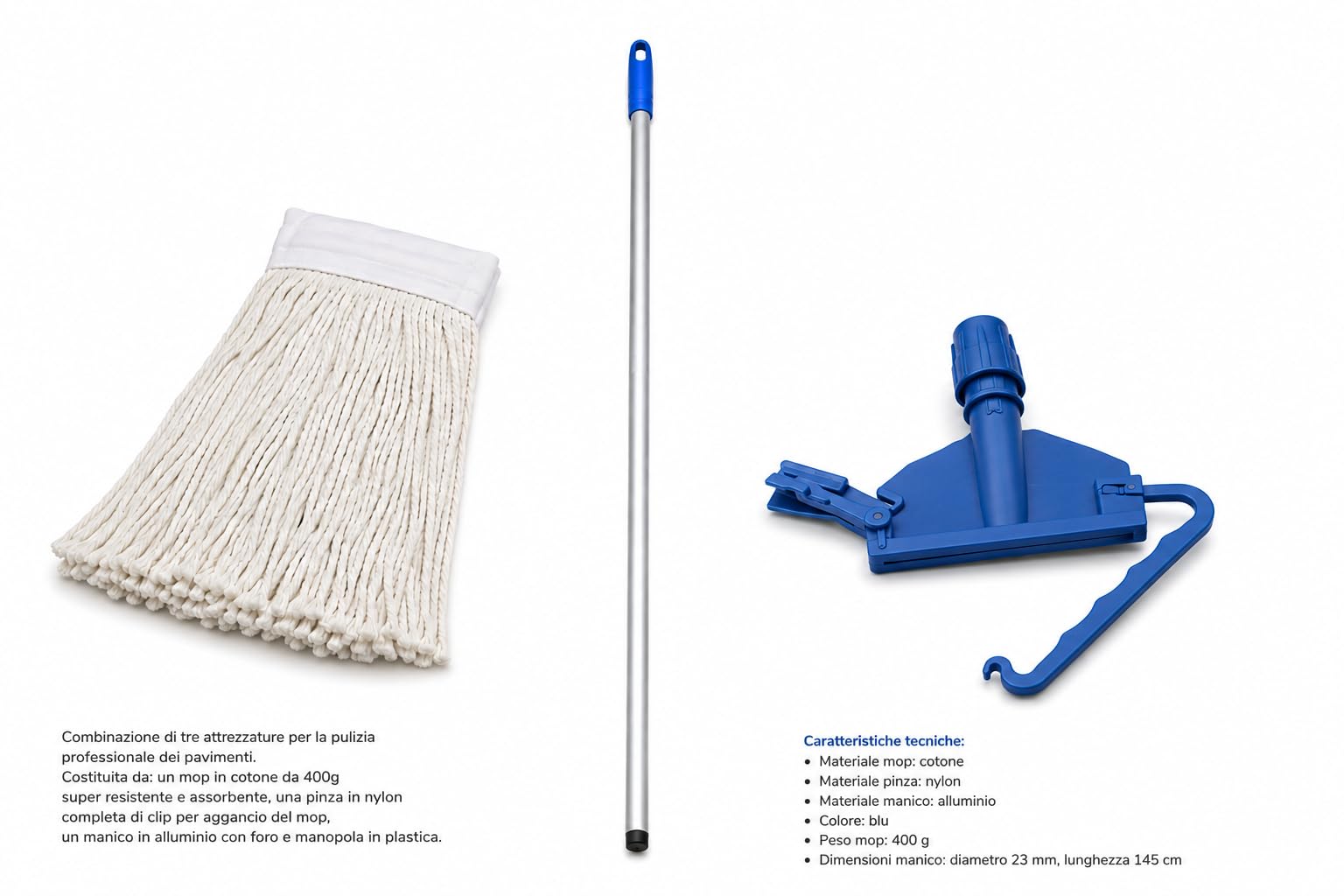 Set per pulizia pavimento: mop pinza e manico h179_52