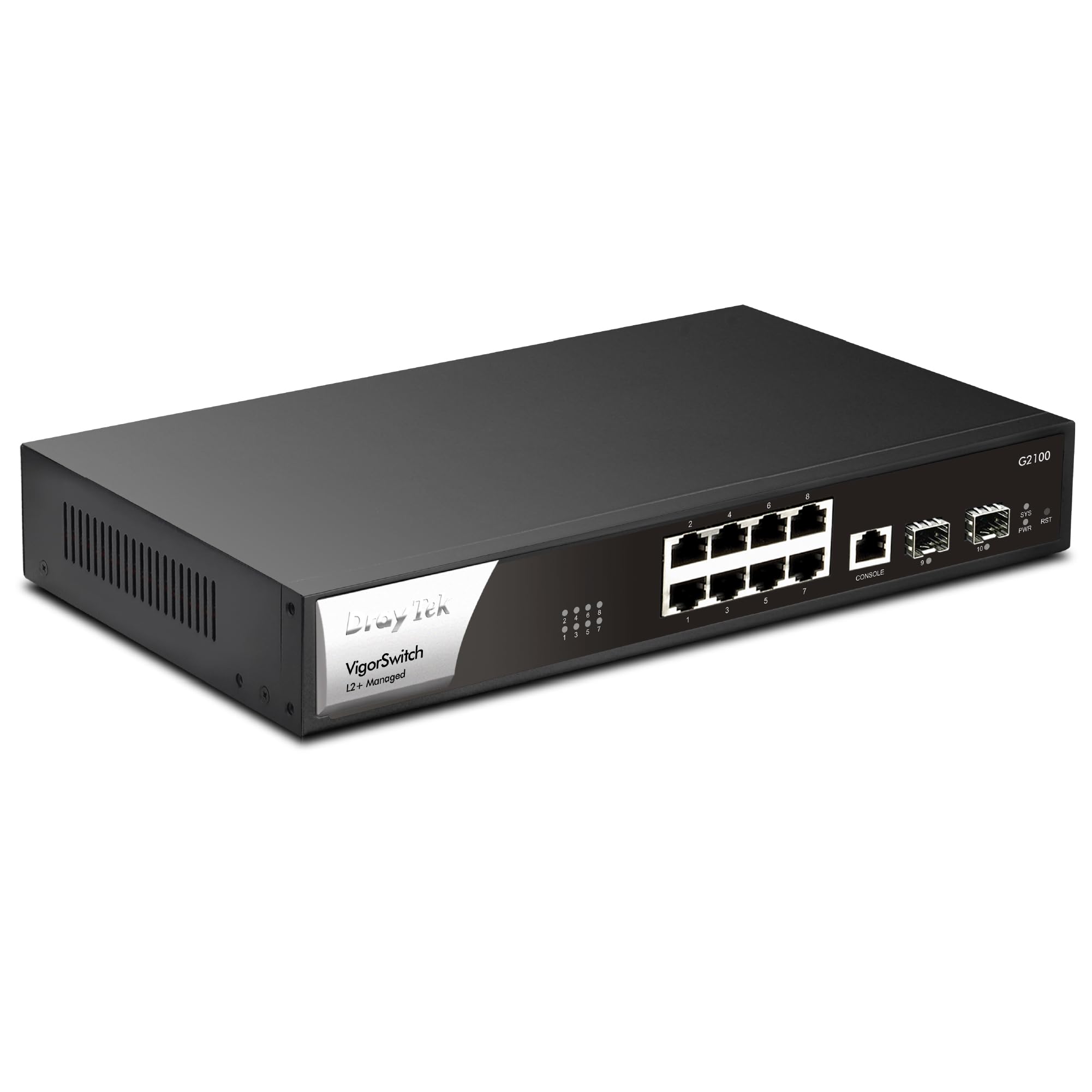 VigorSwitch G2100, 8- Port Gigabit Layer 2+ Managed Switch, 2 SFP Uplink Ports, Rack Mountable, Central Site Management, QoS