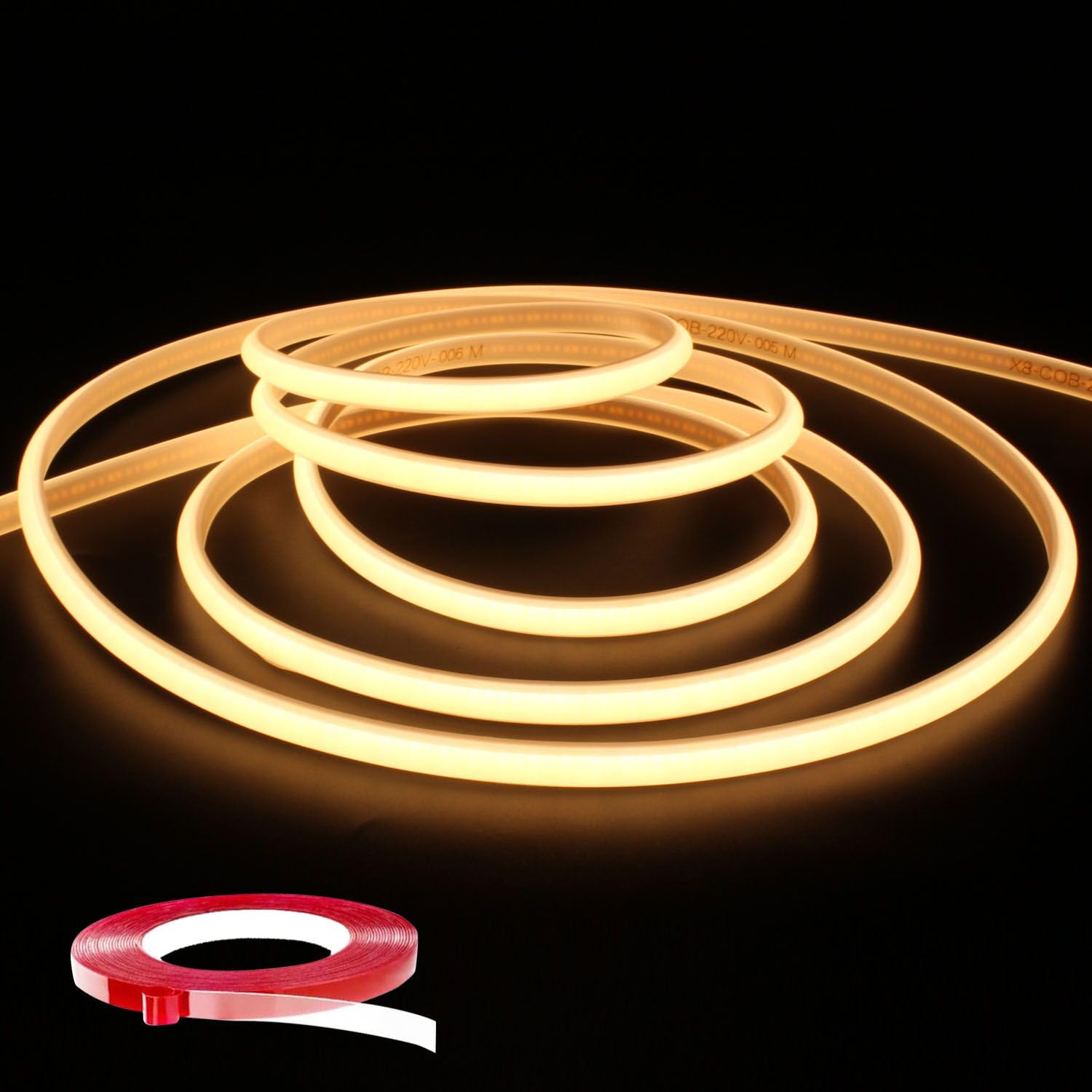 Nastro LED COB 220 V, 5 m, nastro flessibile fai da te, striscia luminosa IP65, impermeabile, striscia LED 3000 K, 5 m, bianco caldo