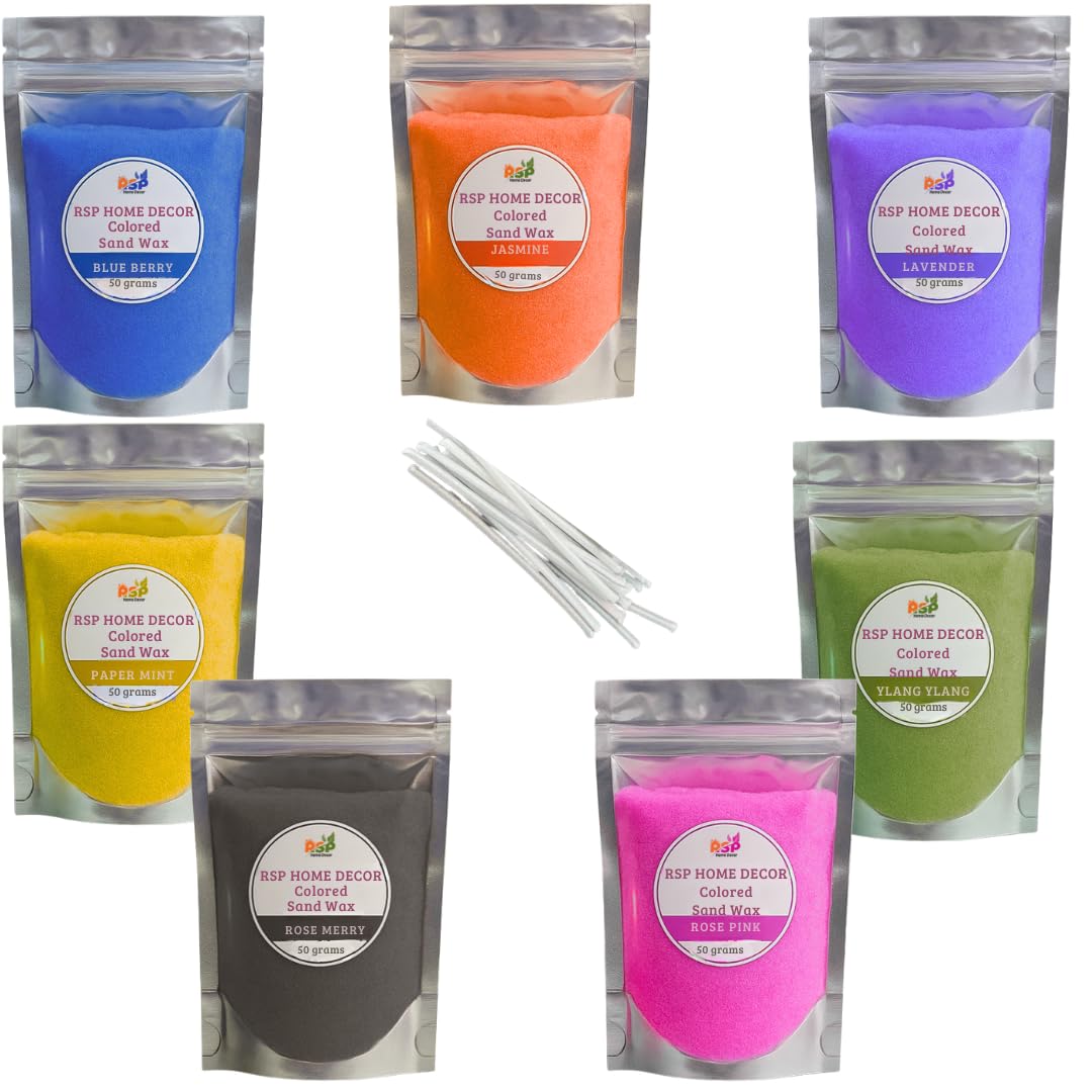 RSP HOME DECOR Eco-Friendly Refillable Scented Beaded Sand Wax 350g (50g Each – Pack of 7) with 20 Wicks | Floating Colored Candle Wax for Candle Making, Home Decor, Weddings & Gifts-image-17