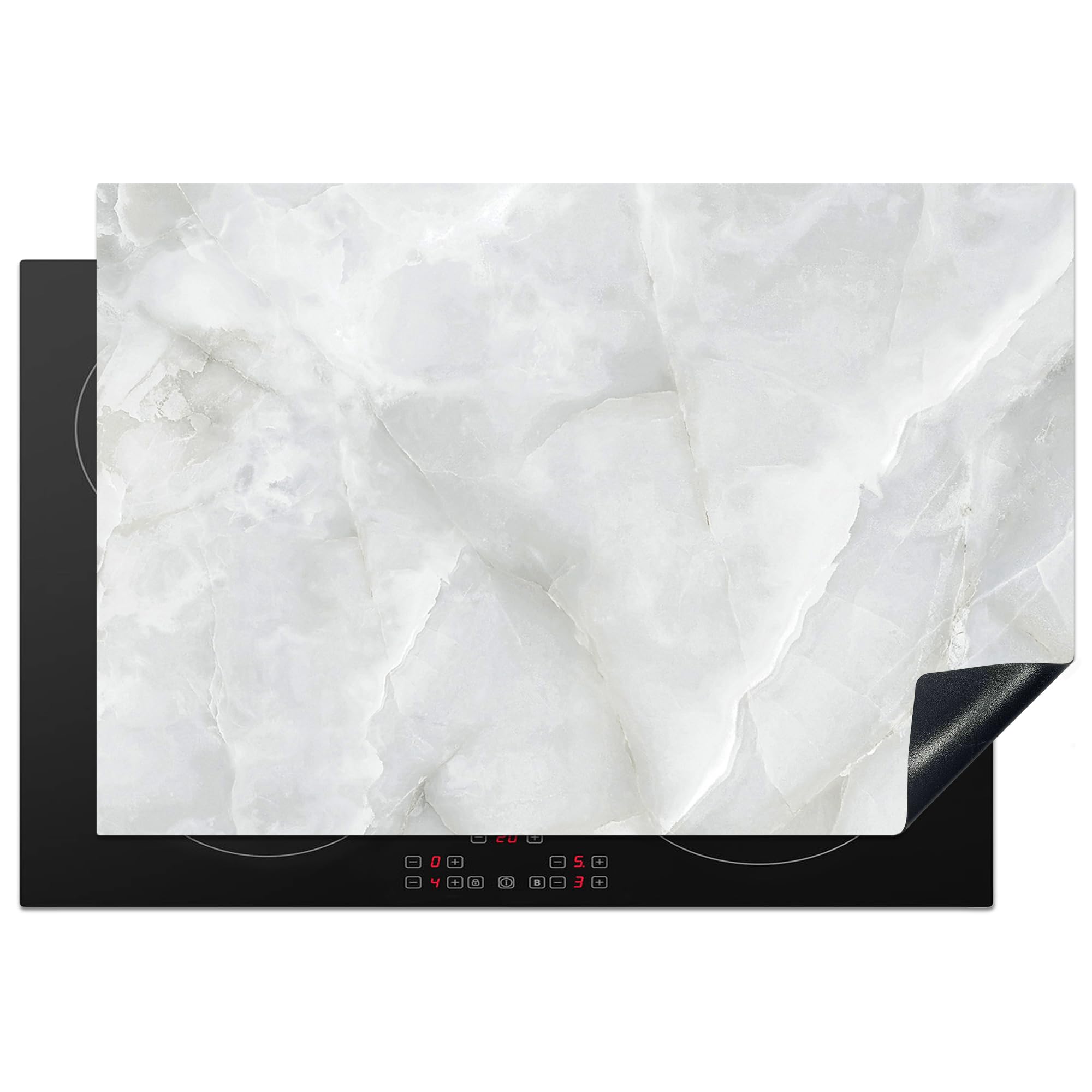 KitchenYeah© Induction Hob Cover Protector Mat 20.1"x30.3" / 77x51 cm Kitchen Universal Ceramic Covers for Electric Cookers Vinyl Marble - White - Patterns - Stone - Marble Look — image 1