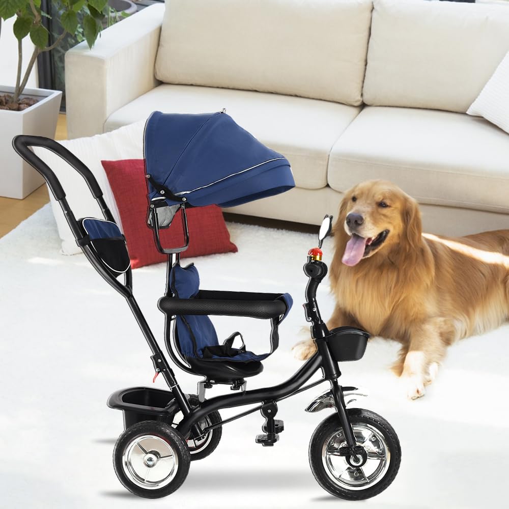 Tricycle Bébé Évolutif - MIPAN - Avec Porte-gobelet + Réglable en Hauteur + Auvent Rabattable - jusqu'à 25 kg - Rose - Jeux - Jouets