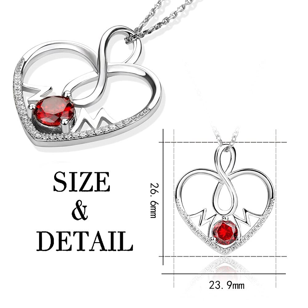 Sterling Silber Endlos Herz Anhänger Kette Infinity Symbol Rote Halskette für Frauen Mutterschmuck