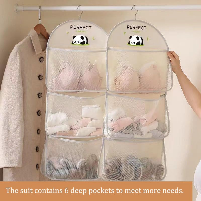 MIUPOO Multi Purpose Multi Layer Mesh Storage Hanging Bag,Hanging Storage with Metal Hanger Mesh Pockets for Bra Underwear Socks,Pockets Hang Store Bag for Door Wall Closet - Image 4