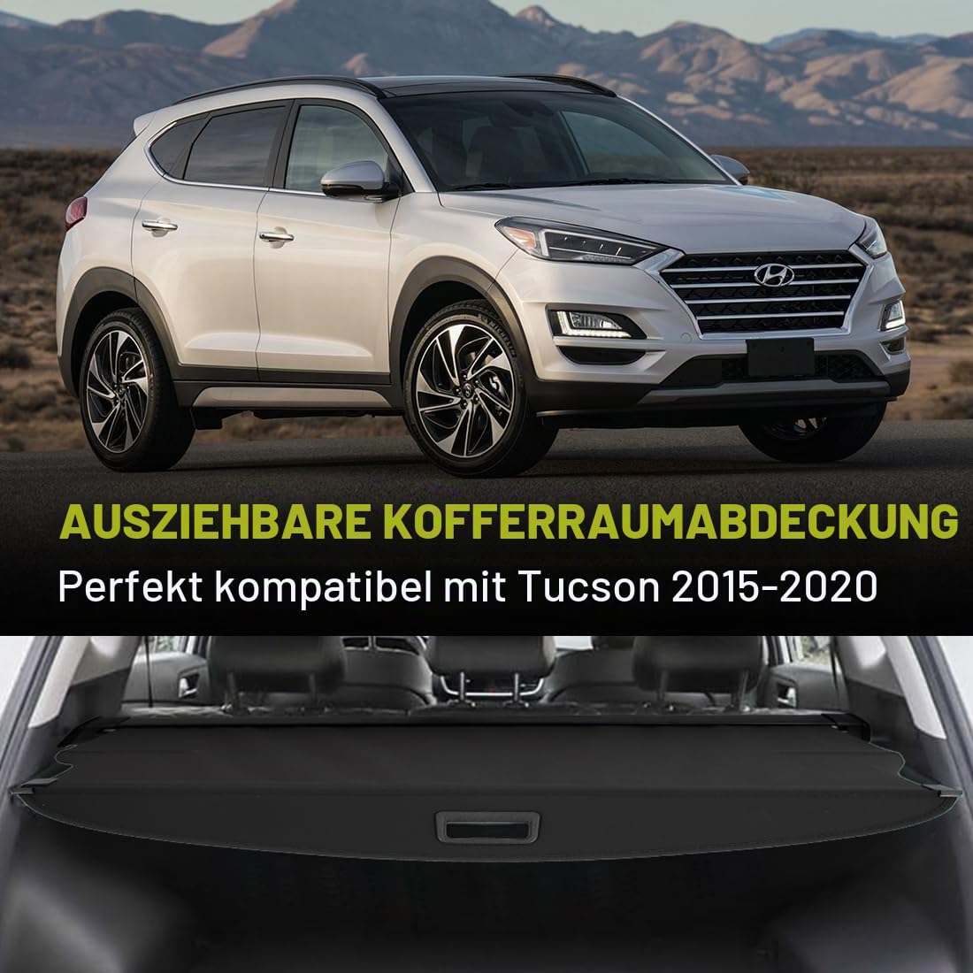 Laderaumabdeckung Kofferraum Schutz Abdeckung Hundedecke Auto Cargo Cover für kompatibel mit Tucson 2016 2017 2018 Schwarz Ausziehbar Kofferraumabdeckung Rollo | Kofferraumabdeckung, robustes , UV-beständig, reißfest, Aluminium-Querstrebe,für alle Wetter,