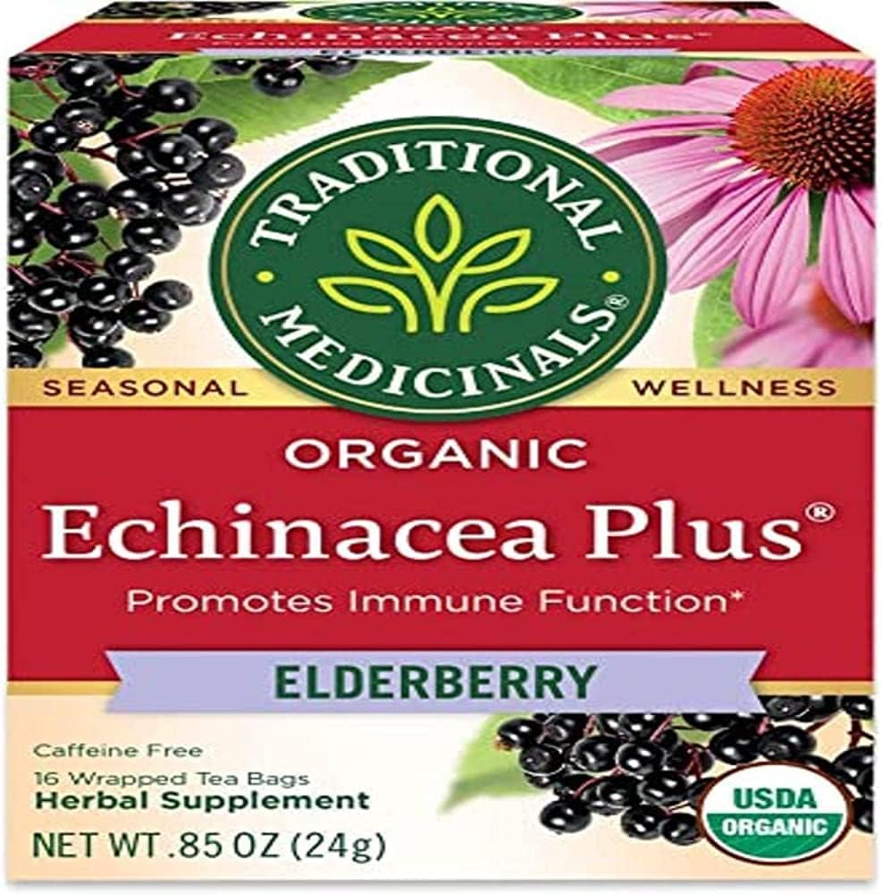 Organic Echinacea Plus Tea | 16 Tea Bags | Promotes Immune Function | Elderberry | Caffeine Free | USDA Organic
