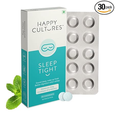 Happy Cultures Sleep Tight, for natural deep sleep, melatonin 5mg, no side effects, resets sleep cycle, natural melatonin, non habit forming