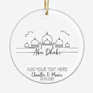 Personalized Ceramic Christmas Ornament Featuring Abu Dhabi United Arab Emirates_5 Skyline – Minimalist Line Art Travel Keepsake & Holiday Souvenir Gift for Travelers, Couples & Families aKfFBI