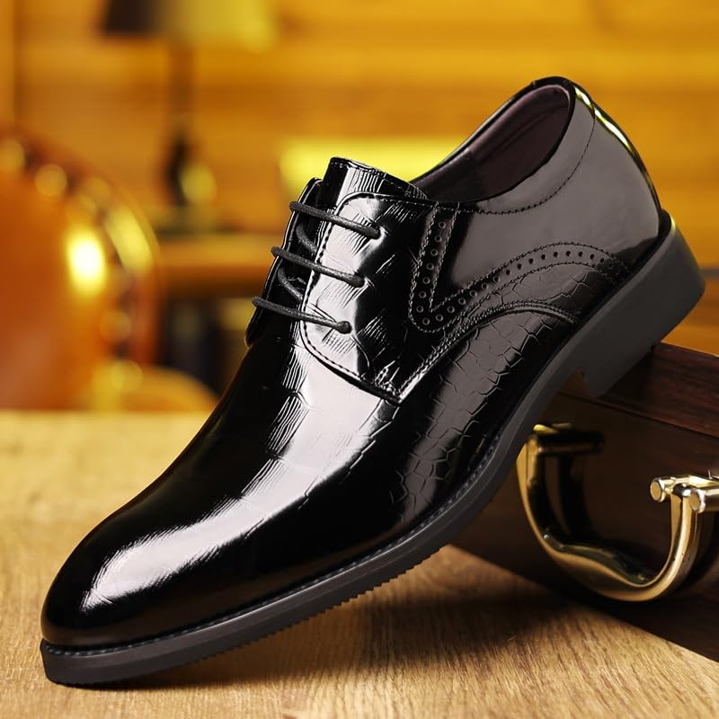 Men's Oxford Shoes Leather Shoes Classic Dress Shoes Black Lace Up Clear Texture Wedge Flat Anti Detachment Non Slip Wear Resistant Sweat Absorbing Breathable(10)4