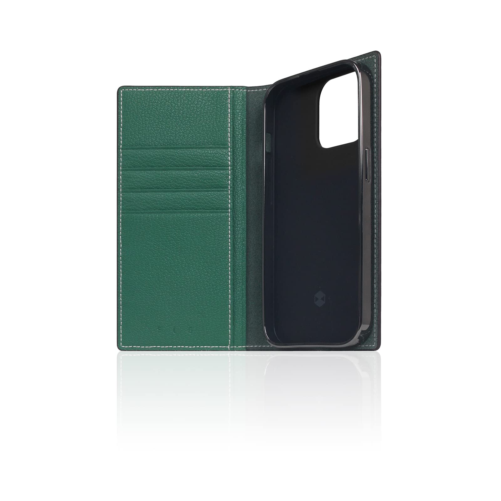 SLG Étui portefeuille en cuir coque compatible avec iPhone 14, D6 hybride en cuir grainé à rabat avec fente pour carte avec boîte cadeau, fait à la main et conçu pour iPhone 14 (vert marine)