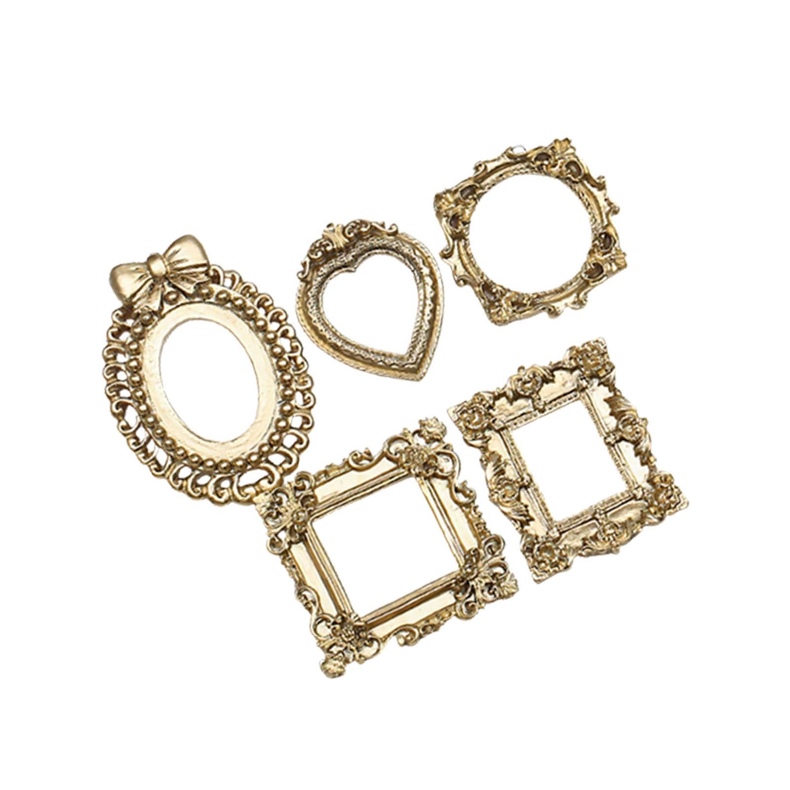 Jtqyfi New Golden Photo Fra 5Pcs Golden Resin Picture Frames With Intricate Carved Pattern Miniature Picture Frames For Wall Display Resin Photo For Artistic Homes Or Offices Decoration