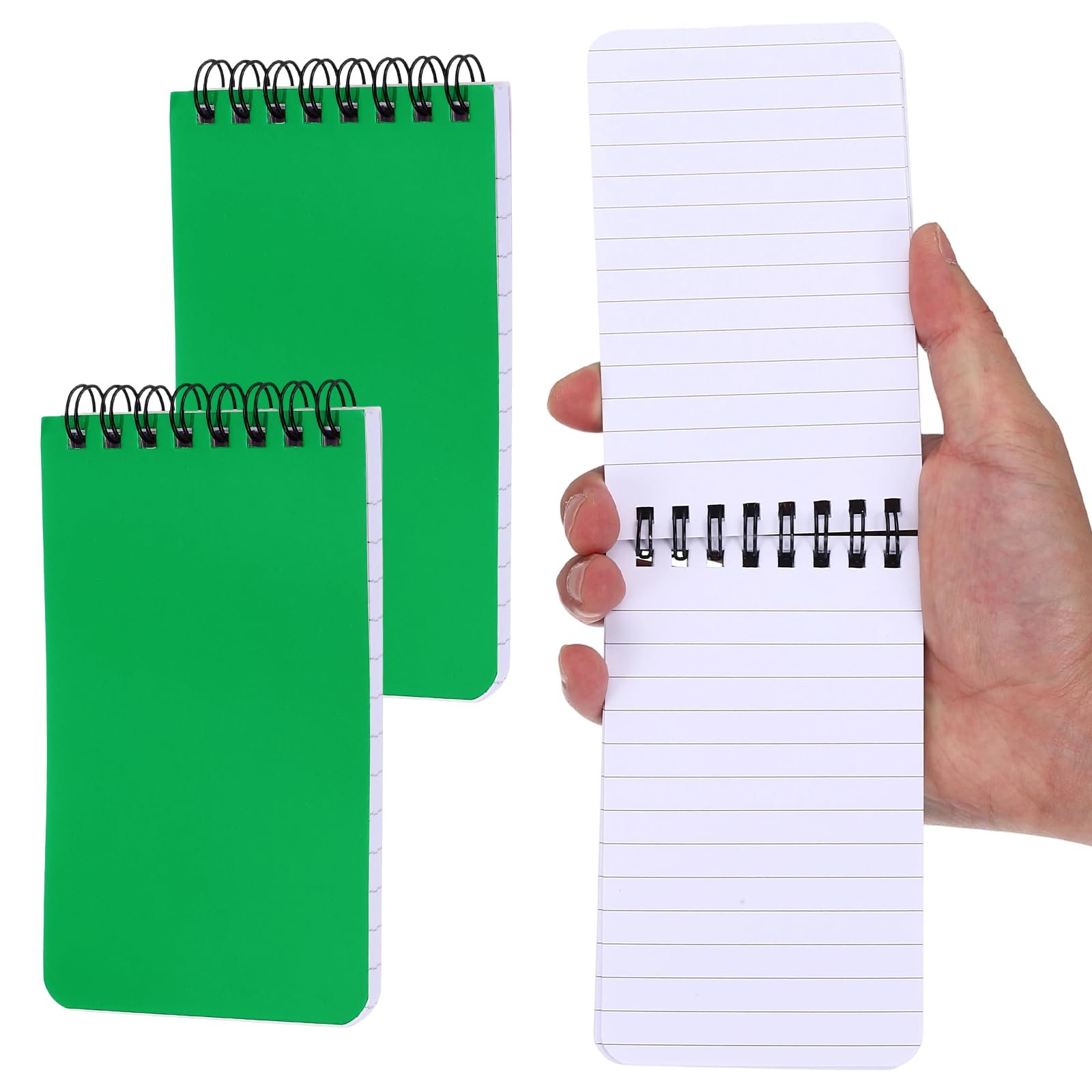 PATIKIL 3x5" Pocket Sketchbook, 2 Pcs Top Spiral Notebook Mini Lined Notebook Memo Pads 80GSM 60 Sheets/120 Pages Hard Cover Portable for Office Outdoor Travel Journal Draw, Grass Green