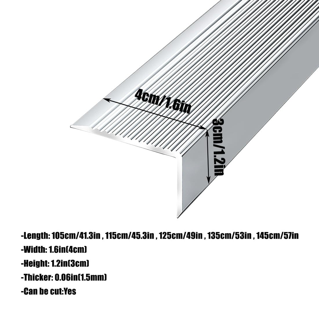 Tira antideslizante de aluminio para escalera, 125 cm, impermeable, protector de borde en forma de L para peldaños interiores, acabado dorado, protector de escalera para mayor seguridad