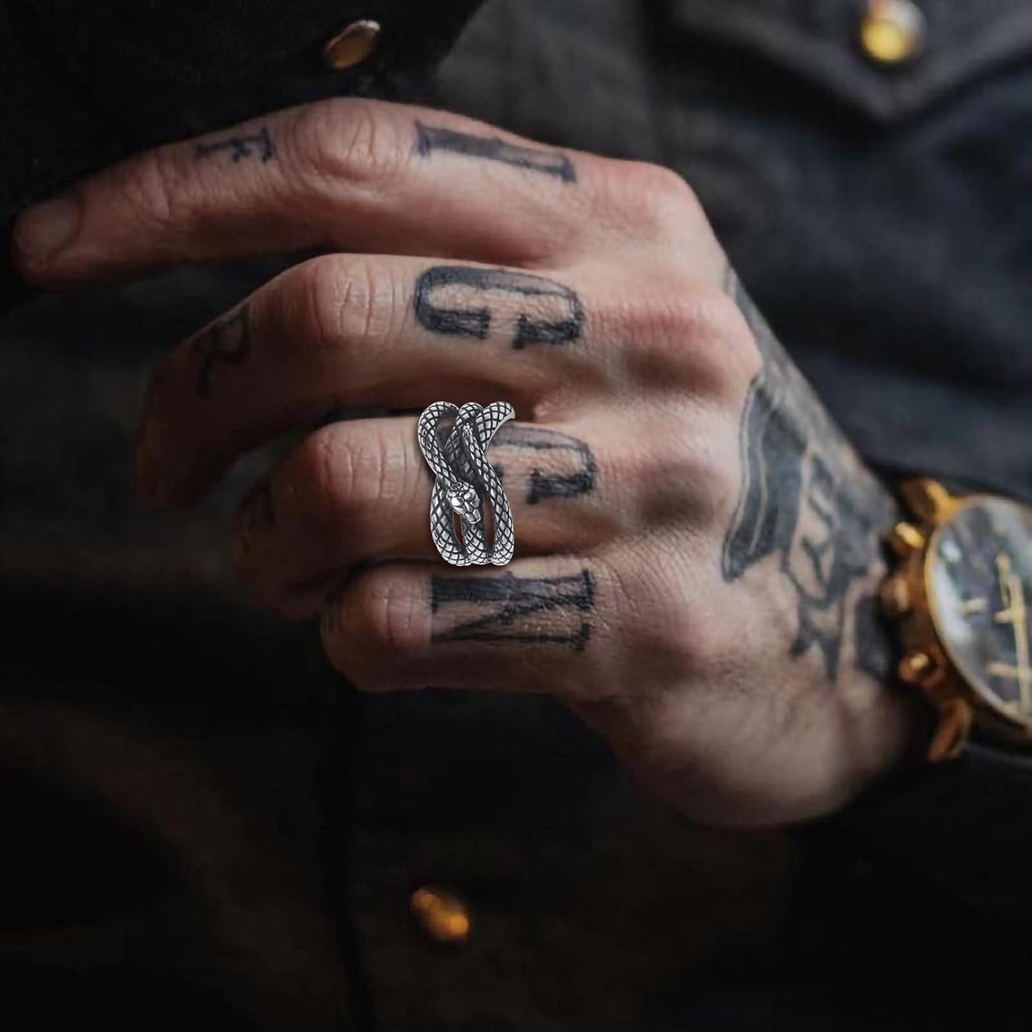 Snake Ring for Men Boys Stainless Steel Gothic Punk Snake Serpent Rings for Men Size 8/9/10/11/12/13