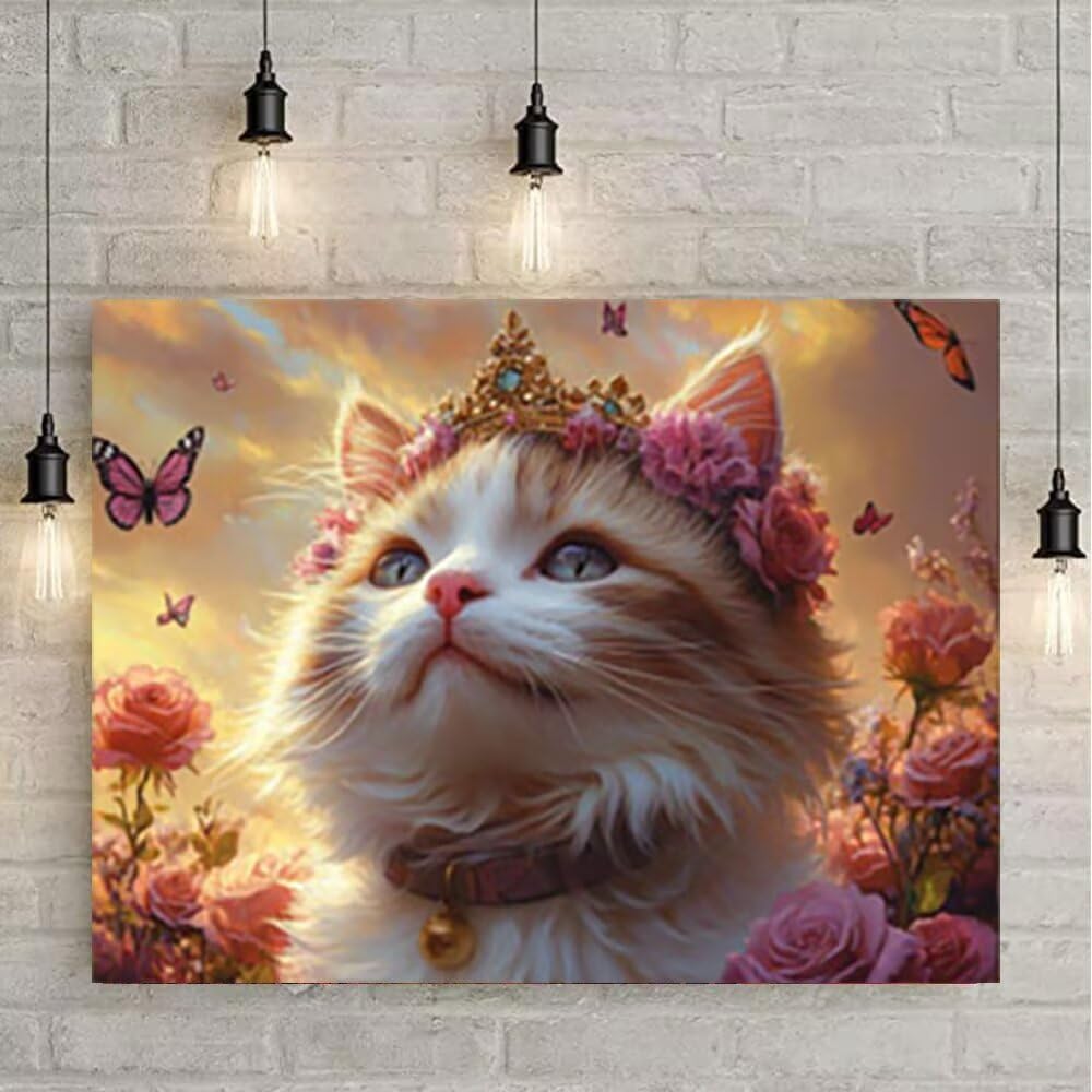 5D Diamond Painting Kit, Corona Gatto, DIY Dipinto di Diamanti per Adulti, Arte di Gemme Ricamate in Cristallo, Adatto Bambini Principianti, per l'Arredamento Della Casa Regalo 80x100cm YY6N-478