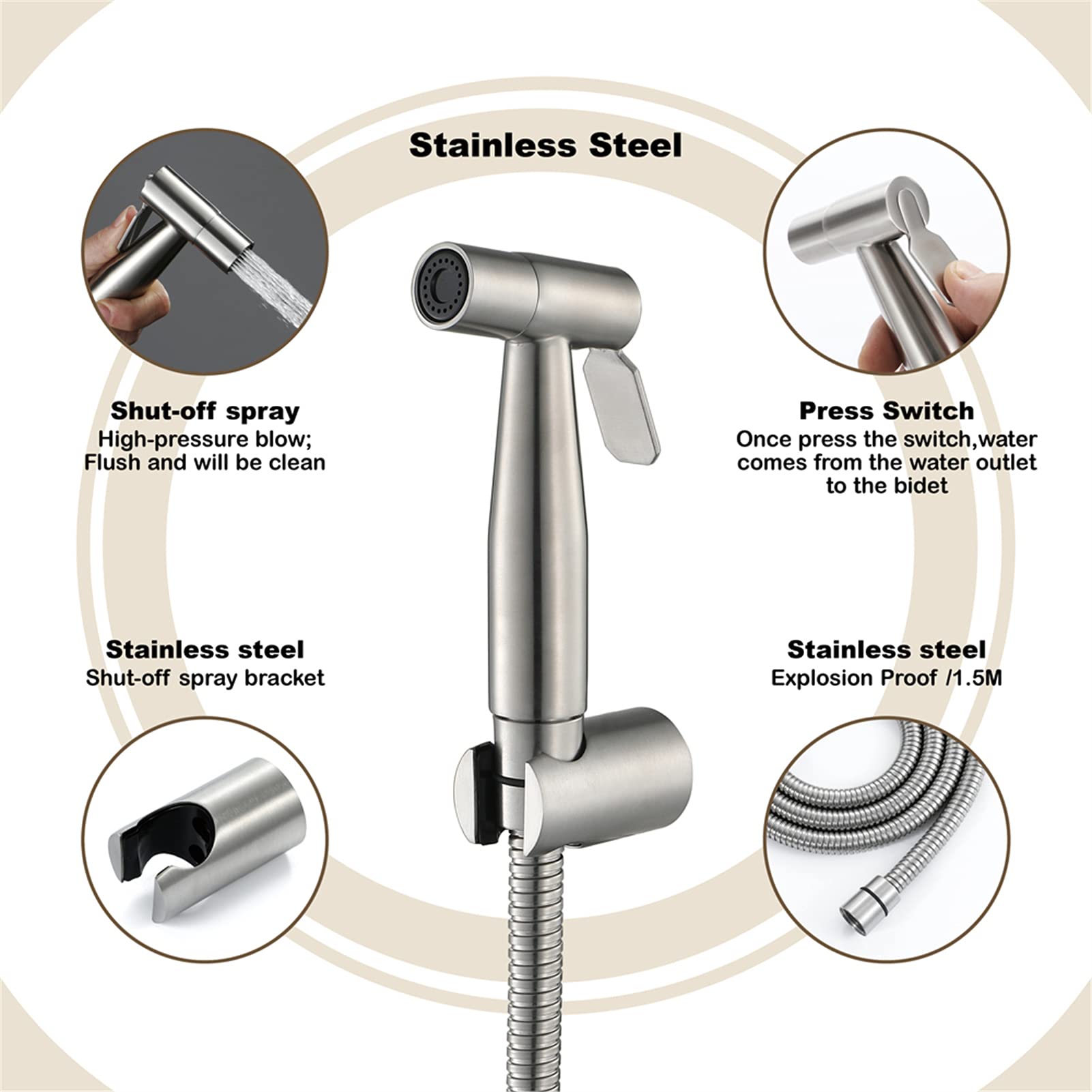 Spray Bidet Portatile per WC, Spray per Pannolini Lavabili per Neonati, Set di Spray Bidet detergente per WC in Acciaio Inossidabile