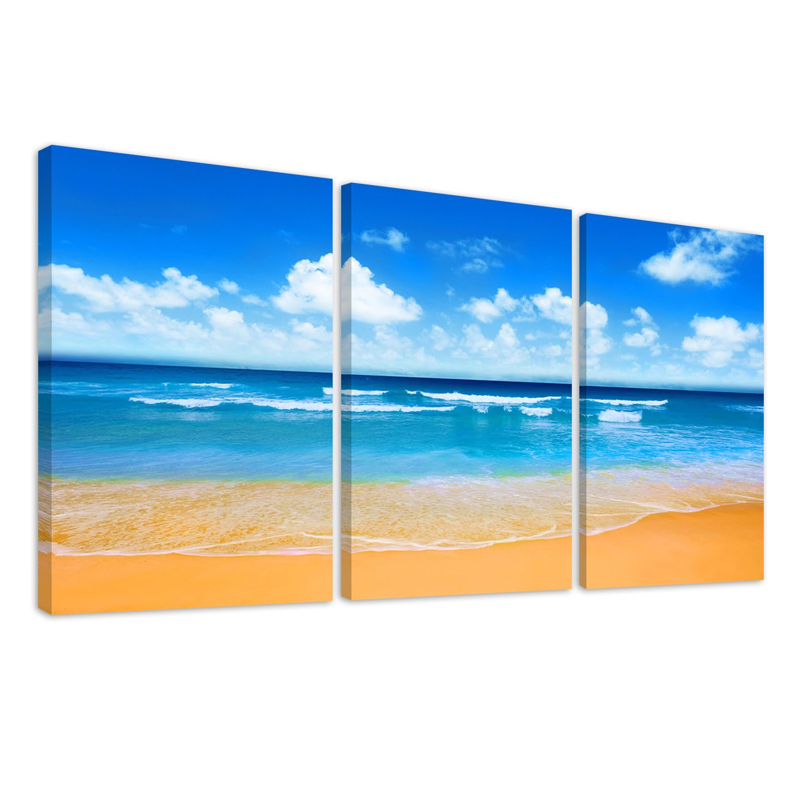 Photo 1 of DAGCUXIN Canvas Wall Art, Beach Wall Art Set of 3,Blue Sky and Sea Paintings Artwork,Ocean Wall Decor,Beach Pictures Framed Prints, For Living Room Bedroom Bathroom Office Kitchen (12x16inchx3pcs)