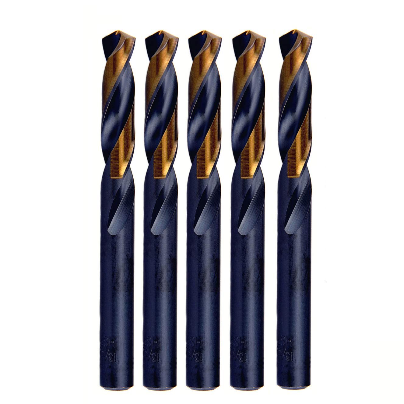 MAXTOOL 5 brocas de tornillo idénticas HSS M2 Twist Stub Brocas totalmente molidas negro y bronce; SMF02H10R13P5