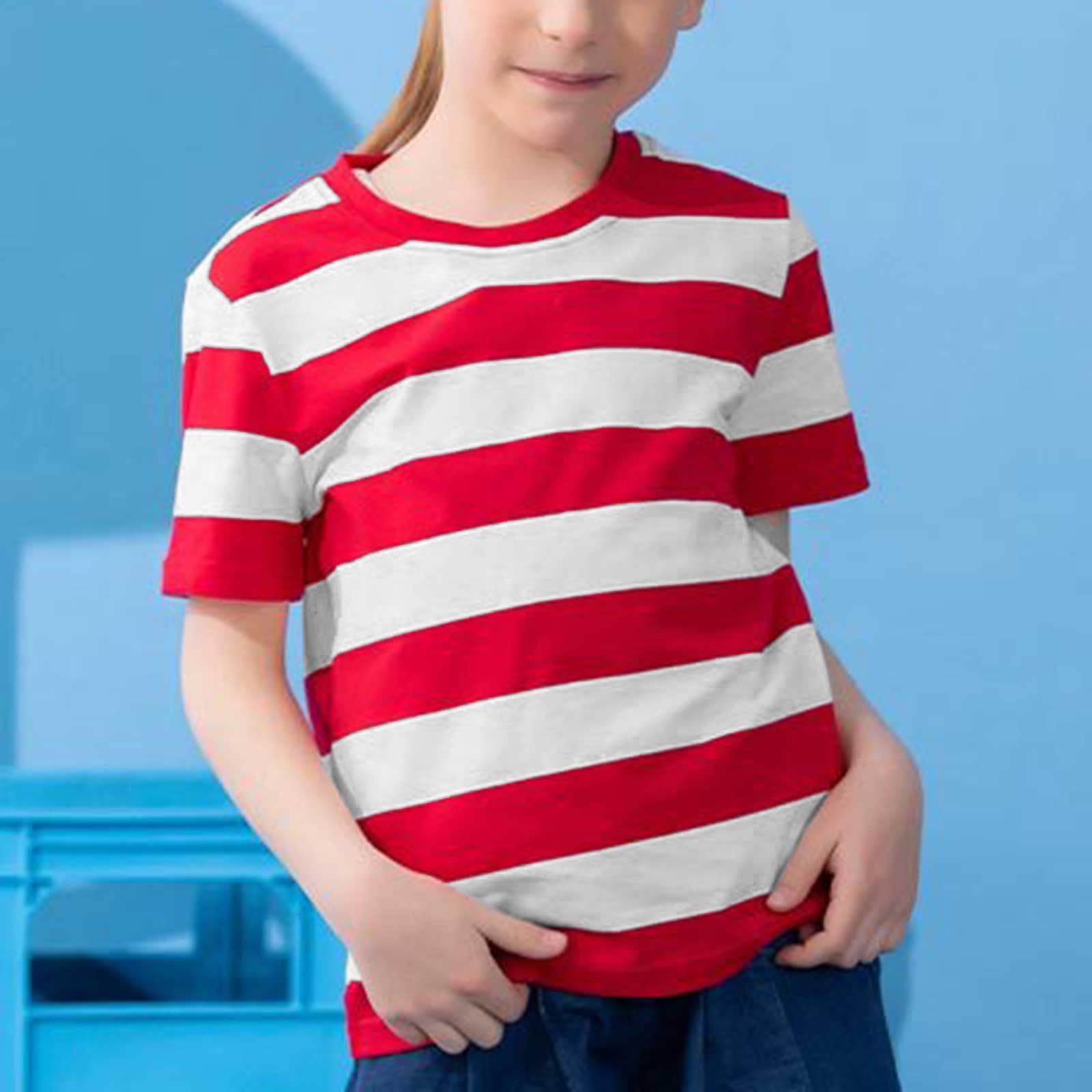 Camisetas Niños Top Camiseta de Manga Larga Niñas Verano Camisetas con Rayas Mangas Cortas, Bloque de Color, Cuello Redondo de Moda Suéter Tops Blusa Casual