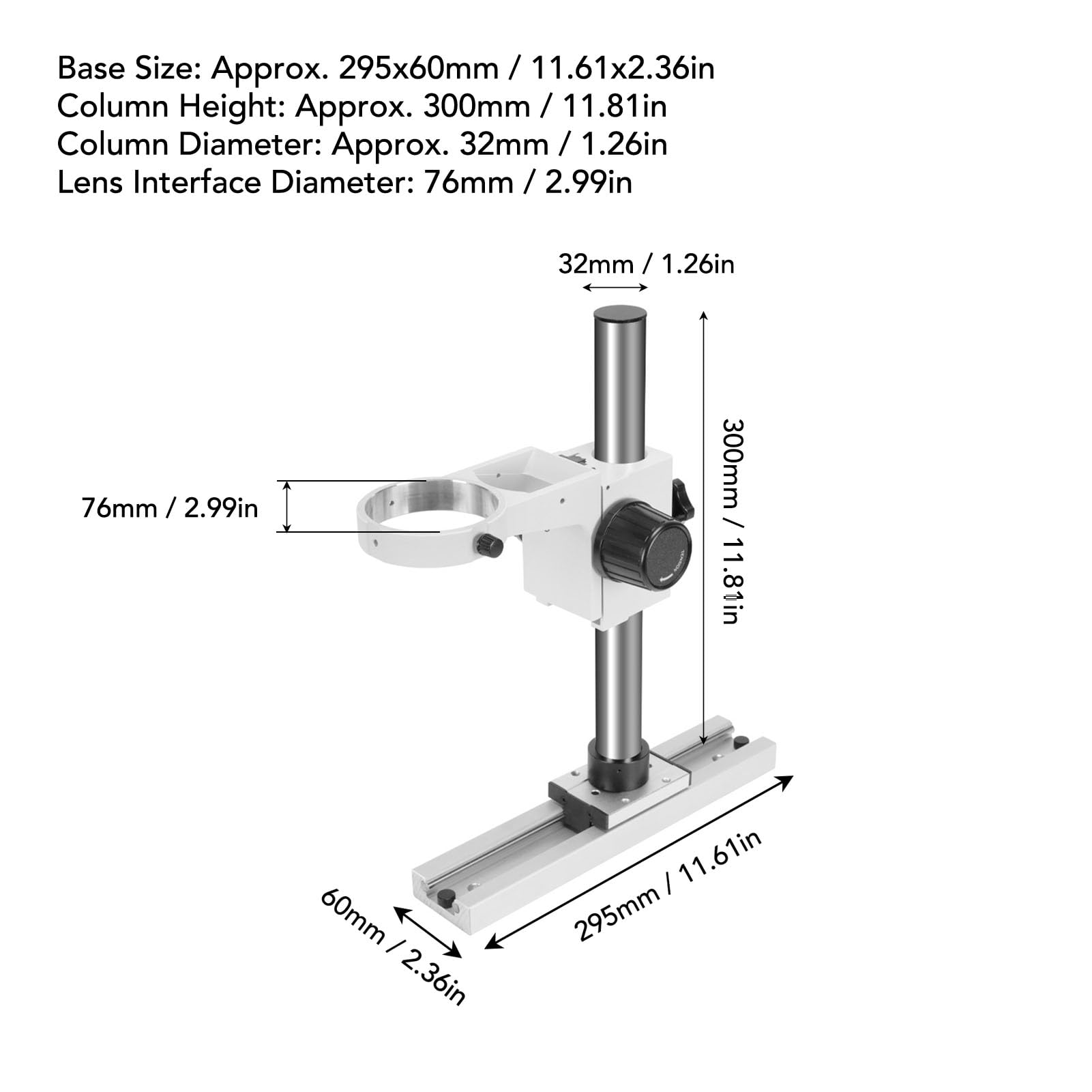 Mikroskop-Gleitschiene, Verstellbarer Mikroskopständer aus Metall mit 300 Mm Säule, 295 X 60 Mm Basis, 360-Grad-Halterung für Kamera-Reparatur-Laborinspektion