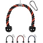 Yes4All Deluxe 27 Red & Black Tricep Rope with Carabiner, Exercise Machine Attachments, Pulley System Pull Down Rope, LAT Cable Attachment for Row Machine & Cable Machine