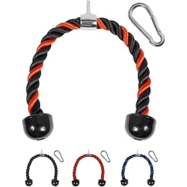 Yes4All Deluxe 27 Red & Black Tricep Rope with Carabiner, Exercise Machine Attachments, Pulley System Pull Down Rope, LAT Cable Attachment for Row Machine & Cable Machine