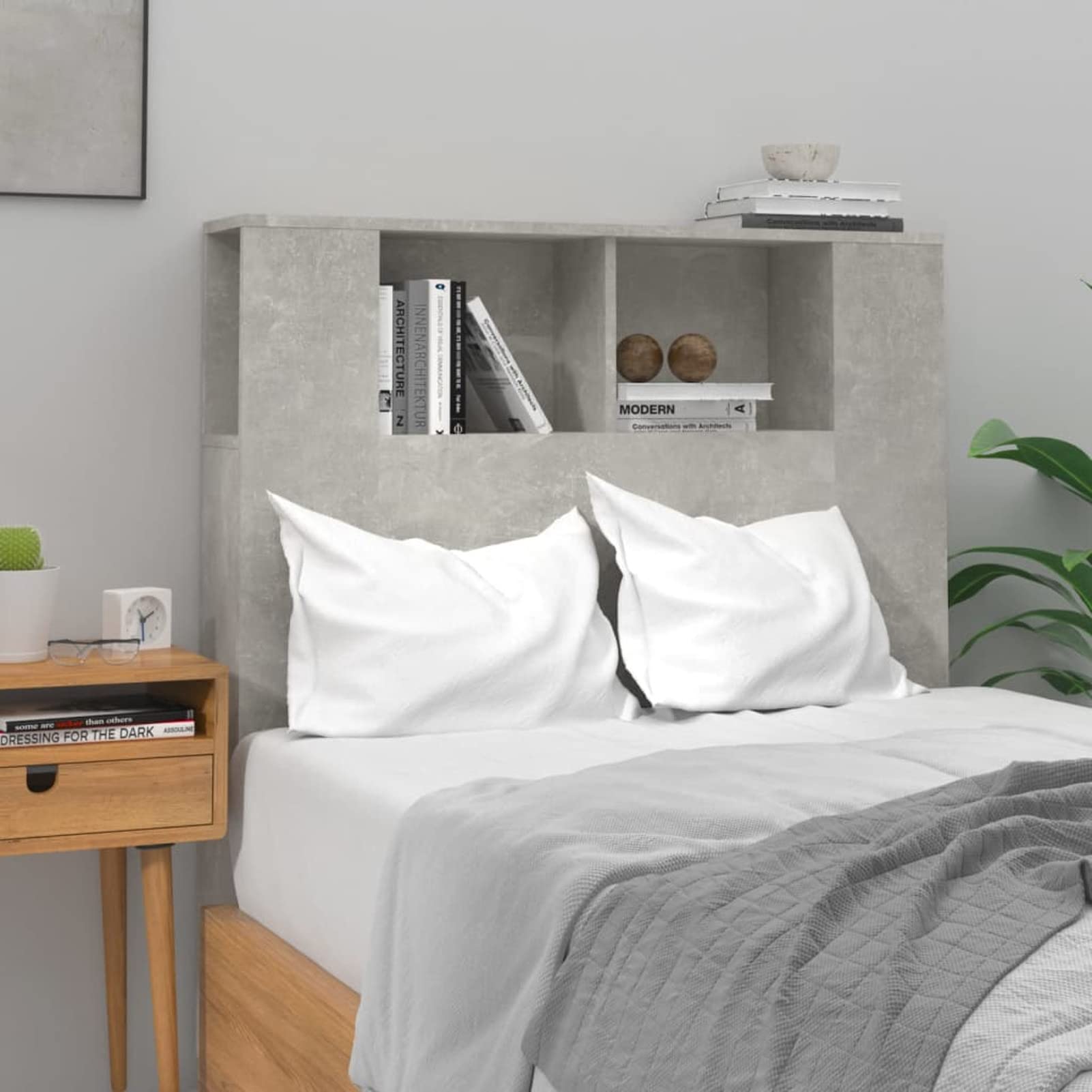 Mueble cabecero, Cabezal De Cama, Cabecera para Cama, Cabezales Dormitorios Modernos, Gris hormigón 100x18,5x104,5 cm