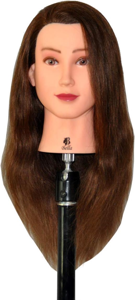 Bellrino 24" 100% Human Hair Cosmetology Mannequin Manikin Training Head with Human Hair (BROWN - BELLA)