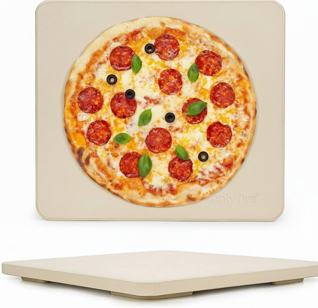Onlyfire Pizza Stone for Oven BBQ and Grill, Thermal Shock Resistant, 14" x 16" Rectangular Large Bread Baking Stone, Heavy Duty Ceramic Baking Stone for Best Crispy Crust Pizza, Cookie and Cheese Ceramic 14" x 16" Rectangular