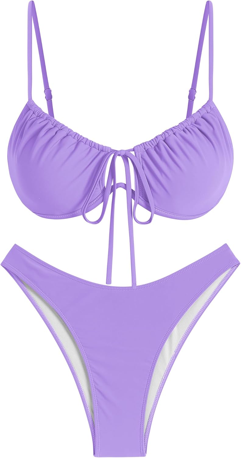 ZAFUL Women High Cut Bikini Sets String Sexy Swimsuit Two Piece Underwire Bathing Suit Brazilian Cheeky Cut Out Cute Swimwear - Image 6