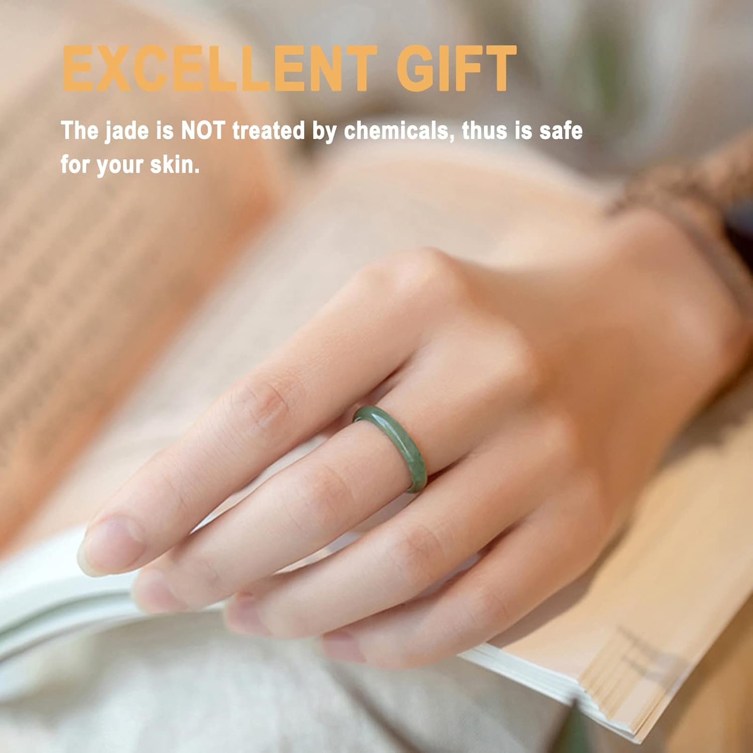 Natural Light Green Jade Ring(Size:3-13), A Grade Green Slim Jade Rings for Women 100% Real Stone Jade Band Ring Simple Gemstone Ring Jewelry Gift - Image 5