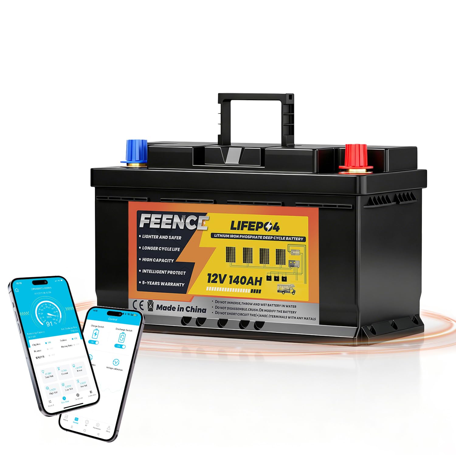 12V 140Ah Selbsterwärmung LiFePO4 Lithium Batterie, Lithium Batterie 140Ah mit 150A BMS 1792Wh Energy & 1920kwh Output, Niedrigtemperaturschutz, Perfekte für Wohnmobil, RV